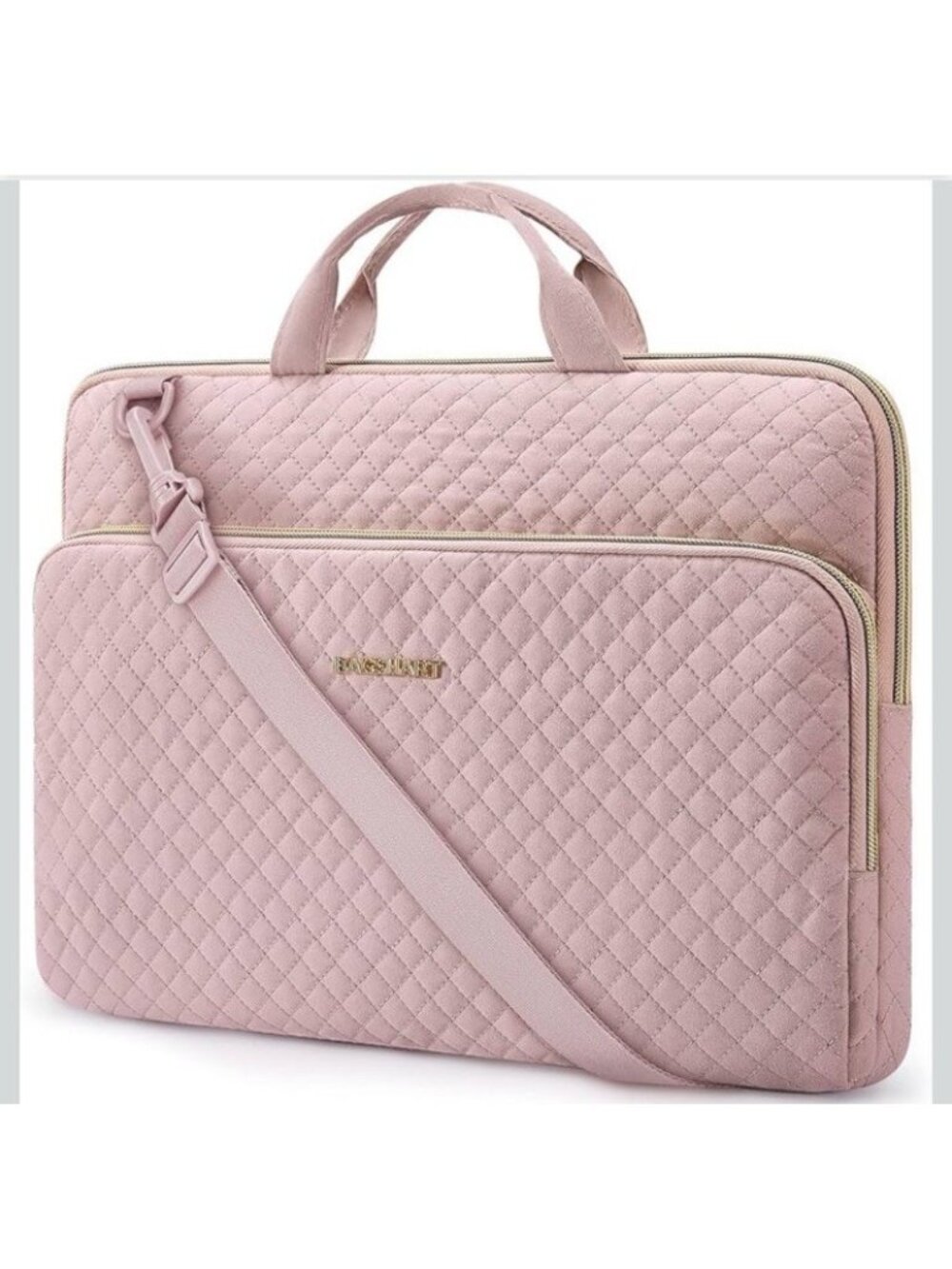 BAGSMART 15.6 Inch Laptop Case Sleeve Pale Pink Shoulder Strap Quilted Bag NWT